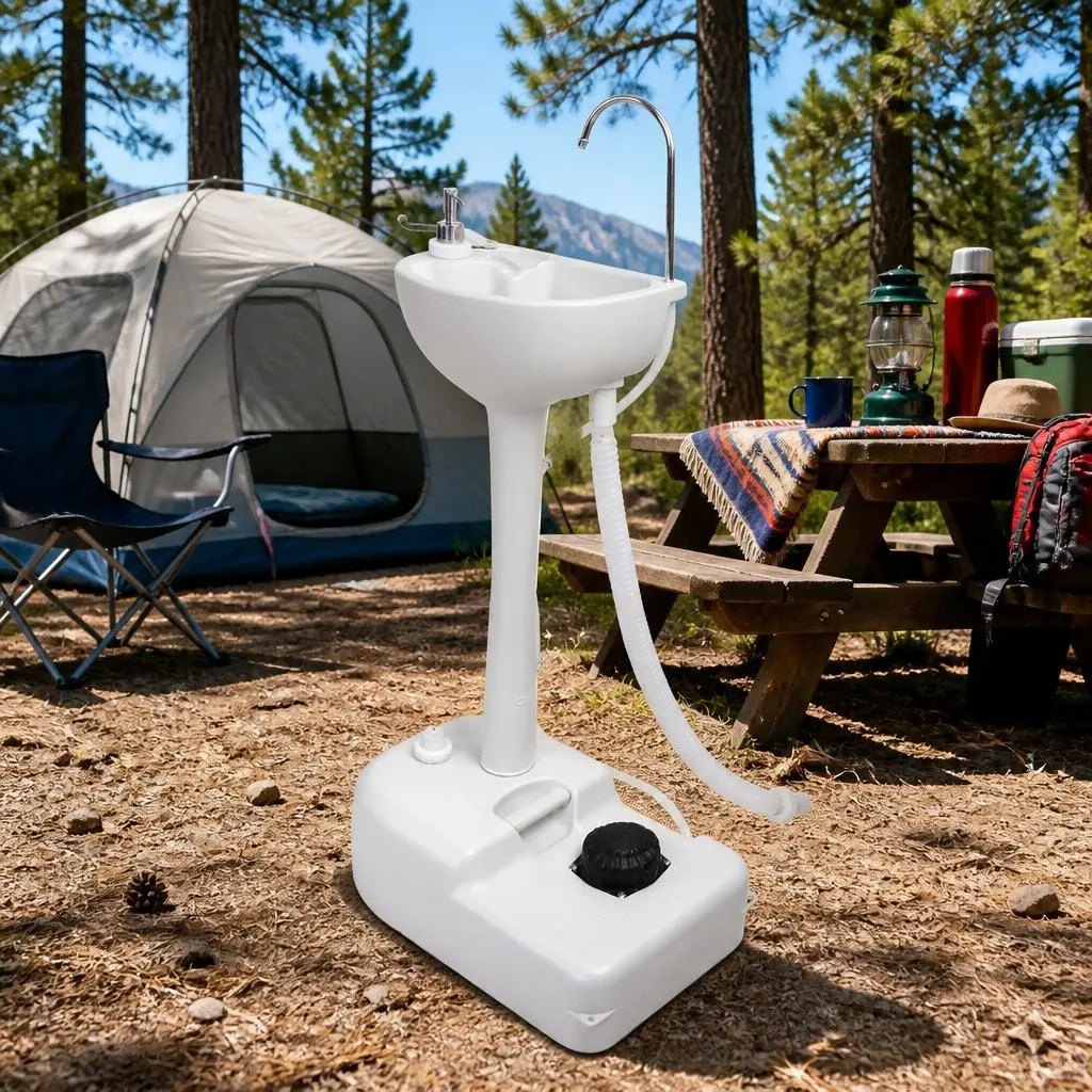 Portable Handwash Stand 19L Water Tank Basin Camping Outdoor Foot Pump Grey