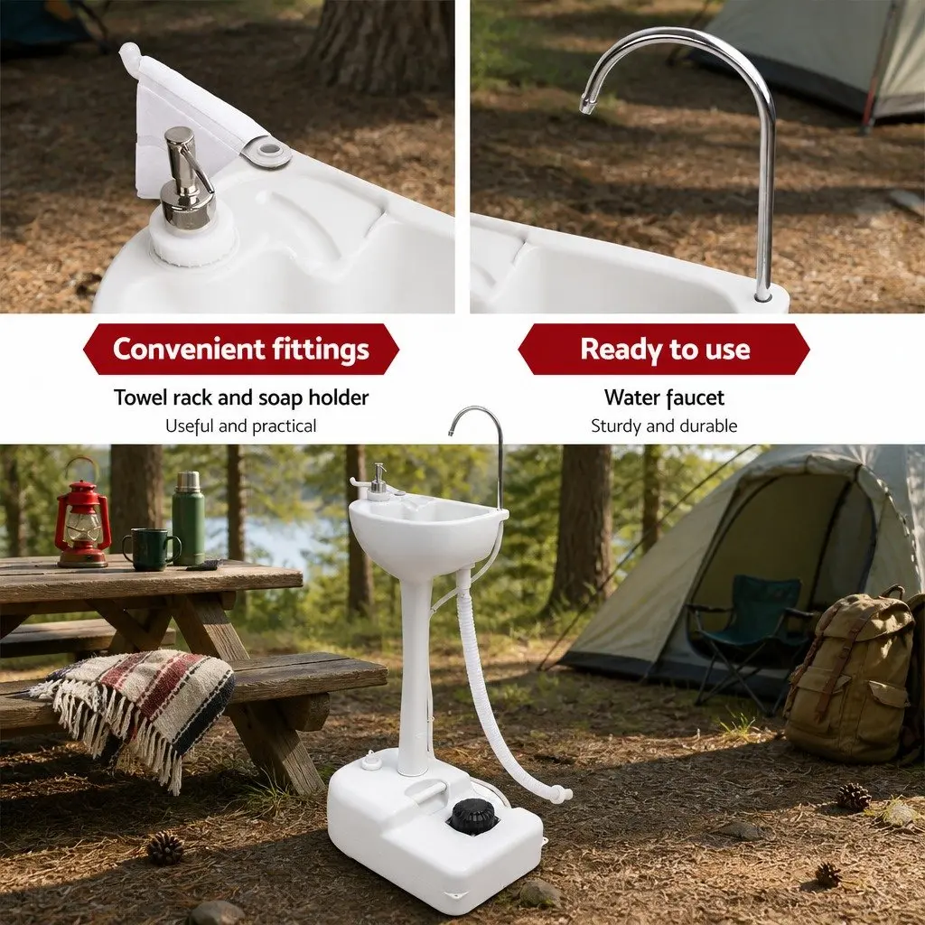 Portable Handwash Stand for Camping Outdoor 19L Water Tank Basin Grey