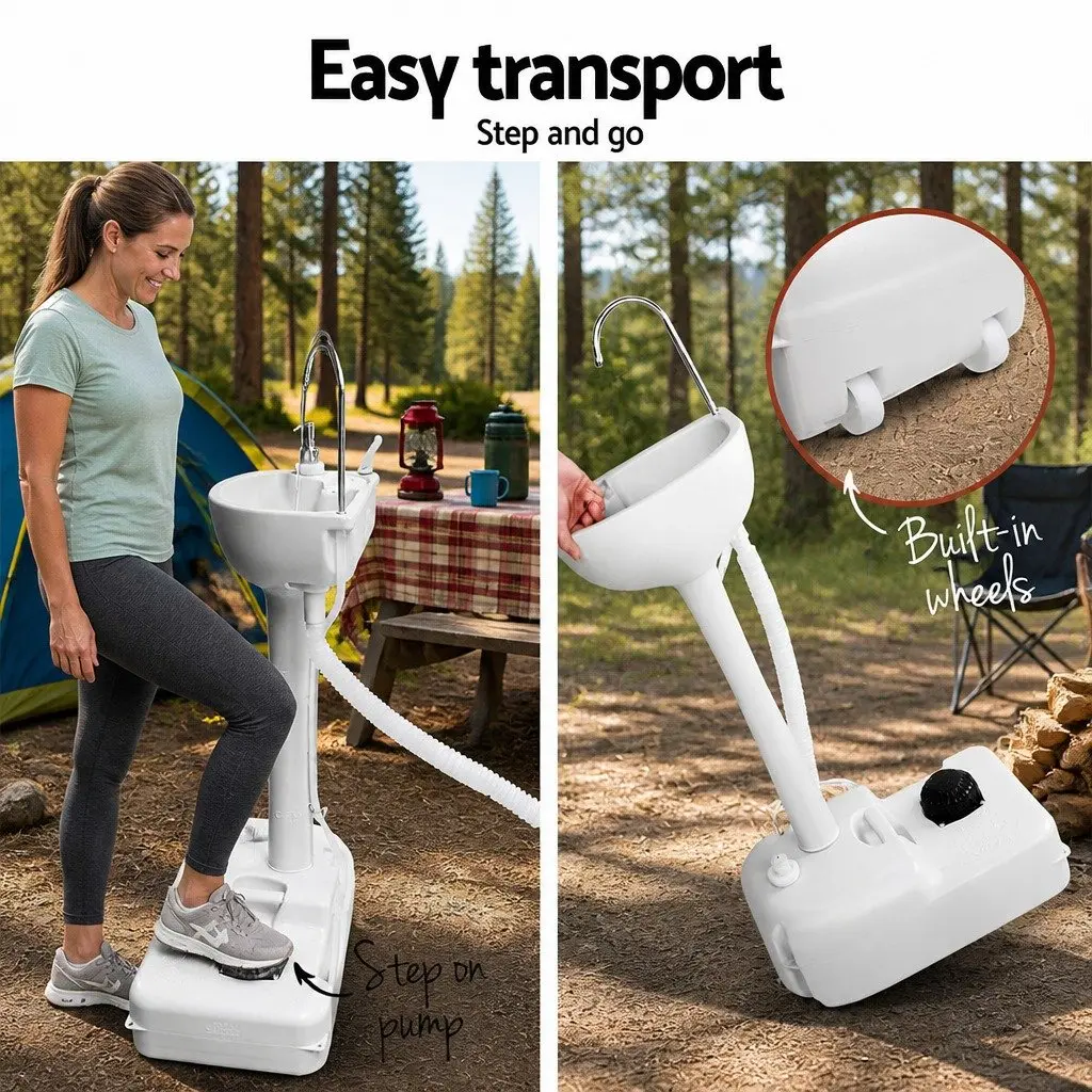 Portable Handwash Stand for Camping Outdoor 19L Water Tank Basin Grey