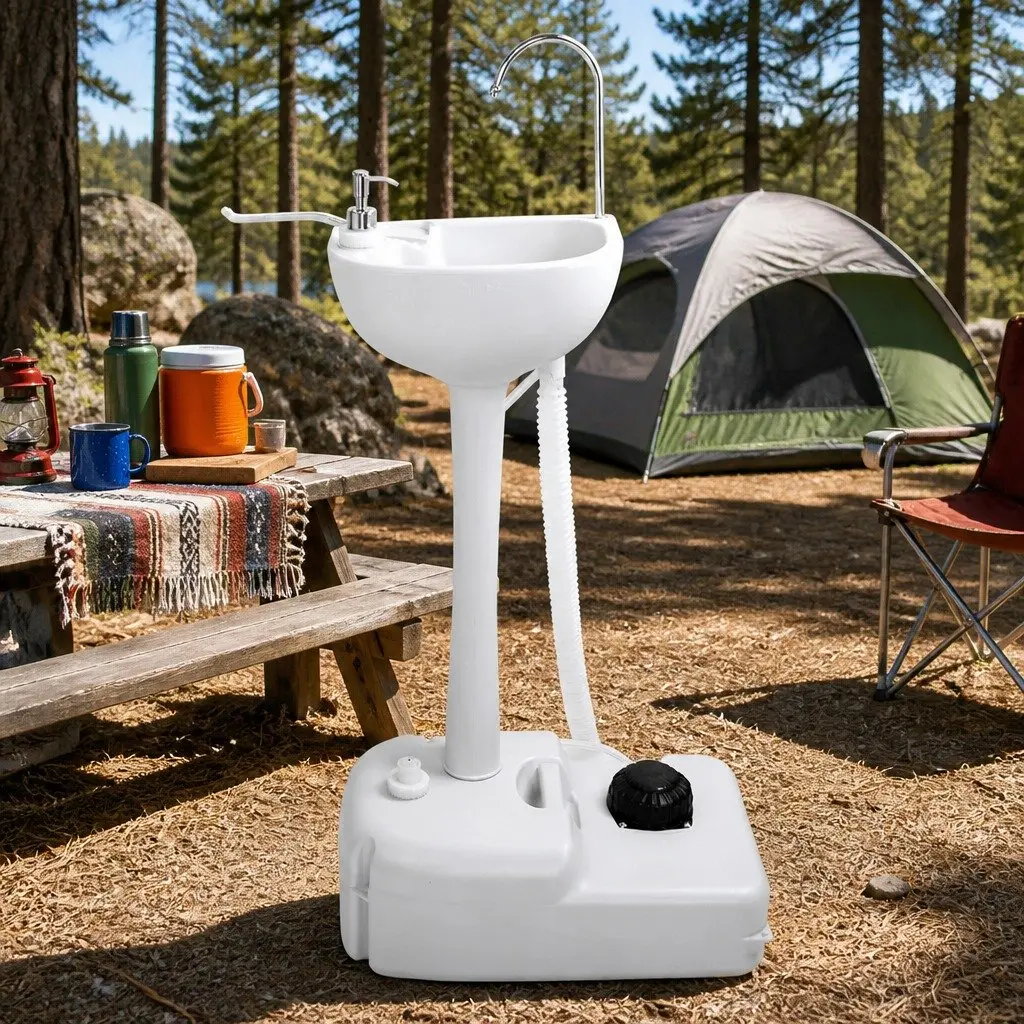 Portable Handwash Stand for Camping Outdoor 19L Water Tank Basin Grey