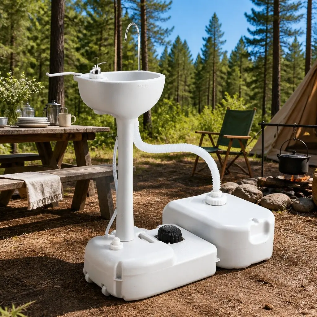 Portable Hand Wash Sink Stand 43L Basin Camping Outdoor Handwash Station Wheels