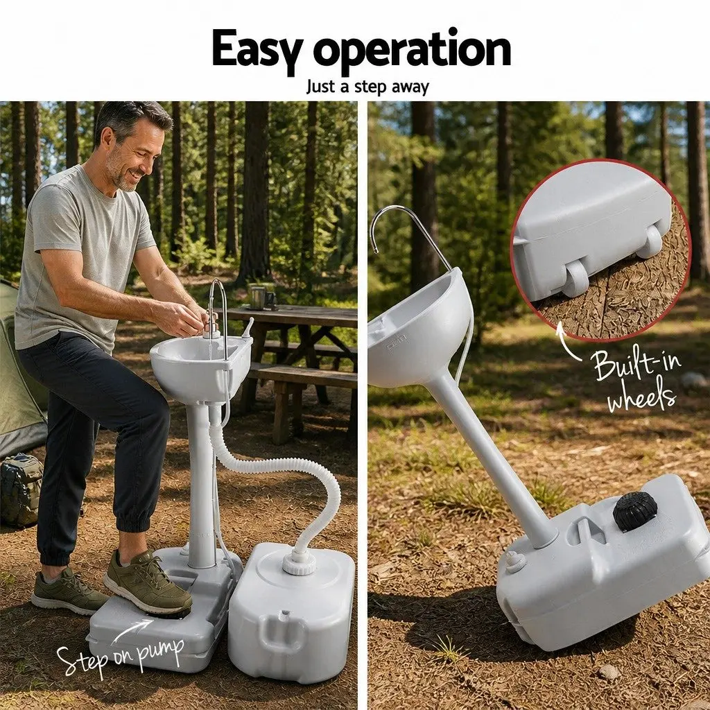 Portable Hand Wash Sink Stand 43L Basin Camping Outdoor Handwash Station Wheels