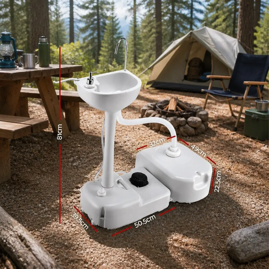 Portable Hand Wash Sink Stand 43L Basin Camping Outdoor Handwash Station Wheels