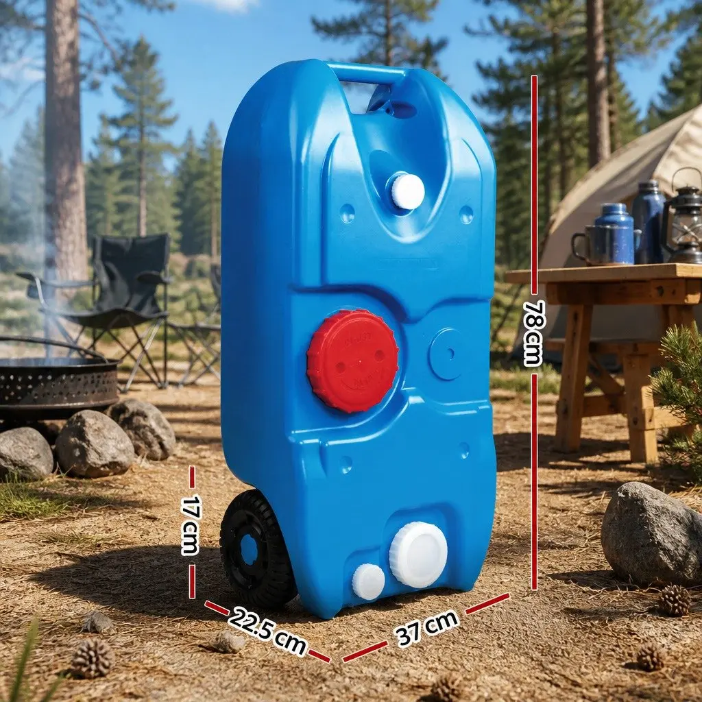 40L Portable Water Tank for Camping Caravan with Wheels Blue