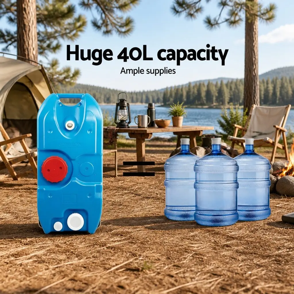 40L Portable Water Tank for Camping Caravan with Wheels Blue