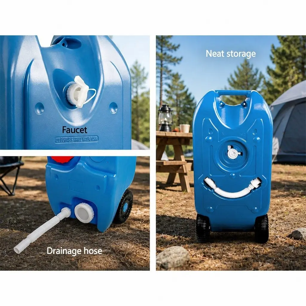 40L Portable Water Tank for Camping Caravan with Wheels Blue