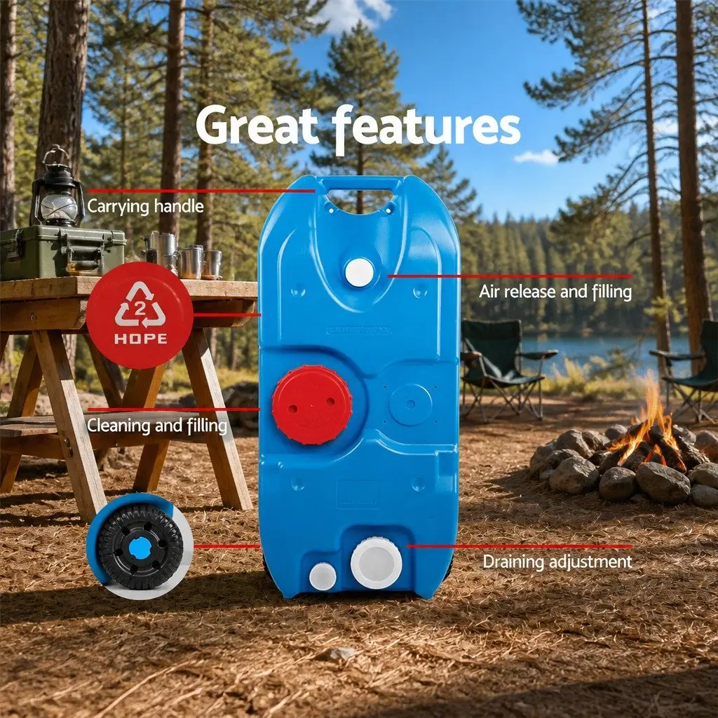 40L Portable Water Tank for Camping Caravan with Wheels Blue
