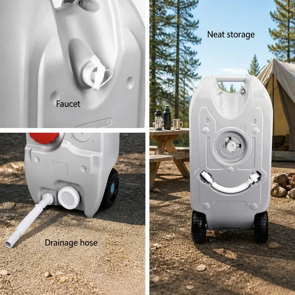 40L Portable Water Tank for Camping Caravan RV Grey