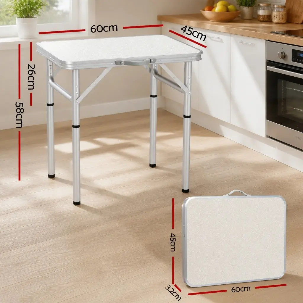 Folding Camping Table 60CM Adjustable Height Portable Outdoor Picnic Desk Silver