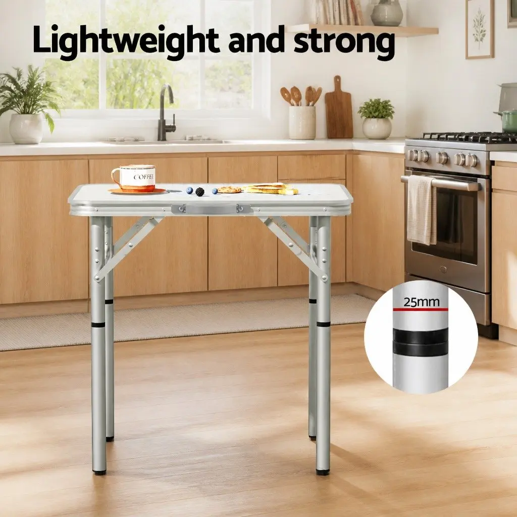 Folding Camping Table 60CM Adjustable Height Portable Outdoor Picnic Desk Silver