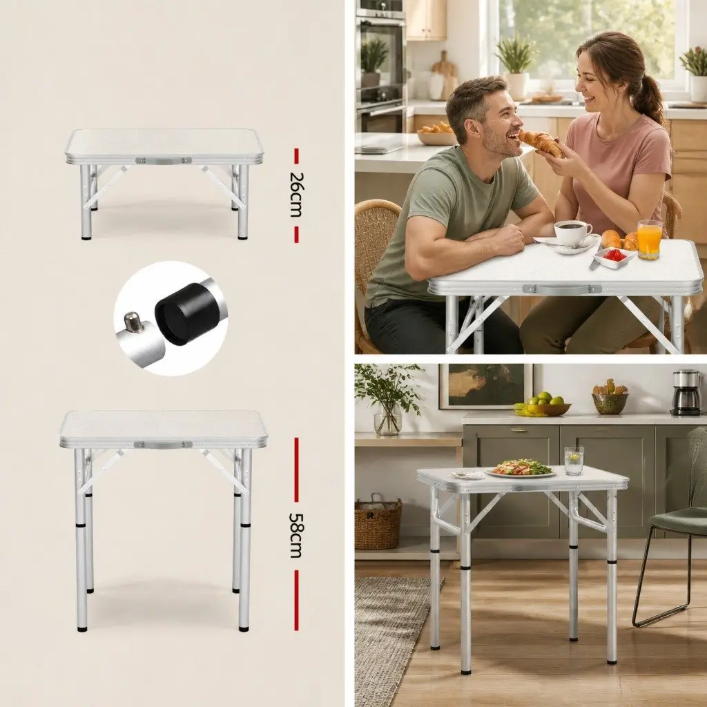 Folding Camping Table 60CM Adjustable Height Portable Outdoor Picnic Desk Silver