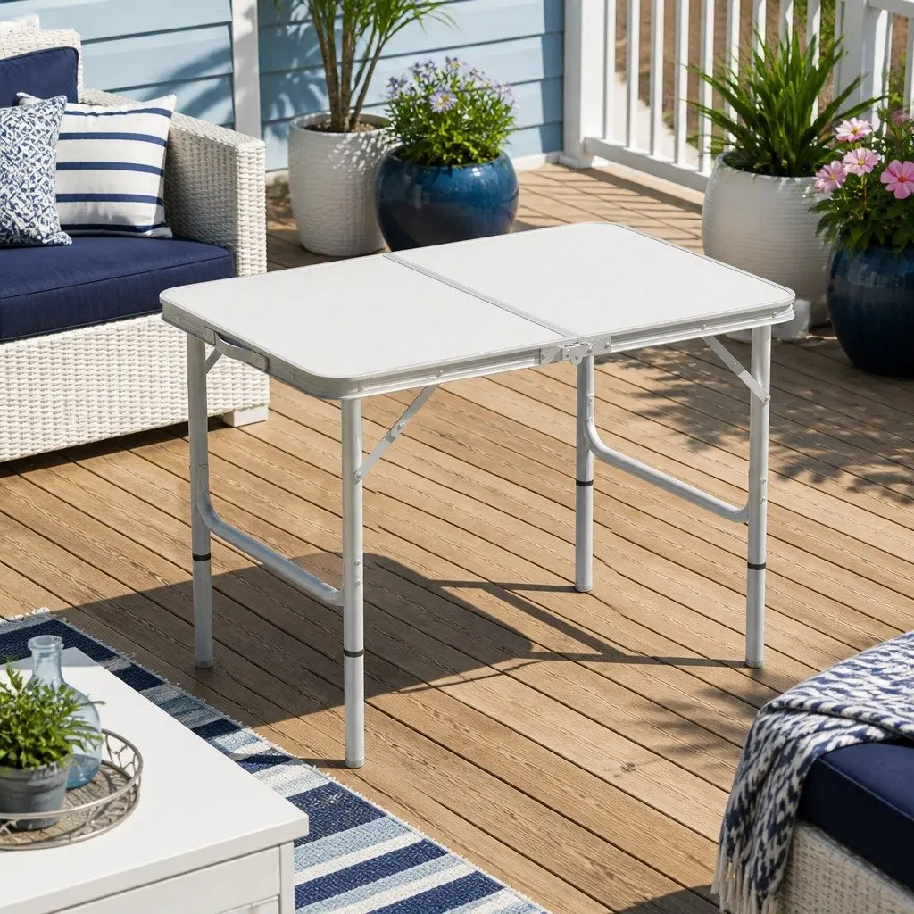 90cm Folding Table with Adjustable Height for Outdoor Use