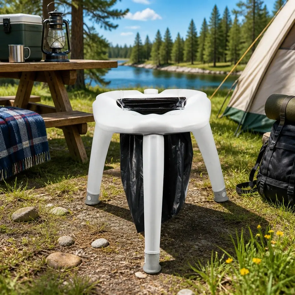 Portable Folding Camping Toilet Outdoor Use White