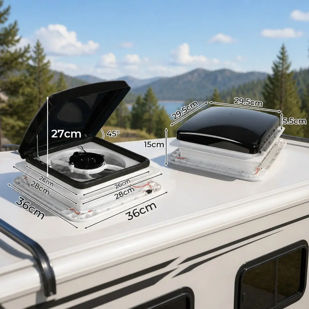 12V Roof Vent Hatch with Fan for Caravan RV Trailer 33cm x 33cm x 15.2cm