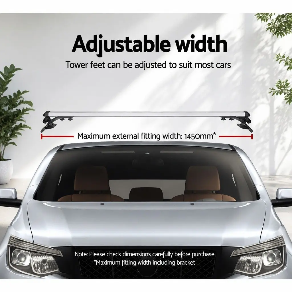 Car Roof Rack Universal Aluminum Cross Bar Adjustable 145cm for Bare Roof Silver