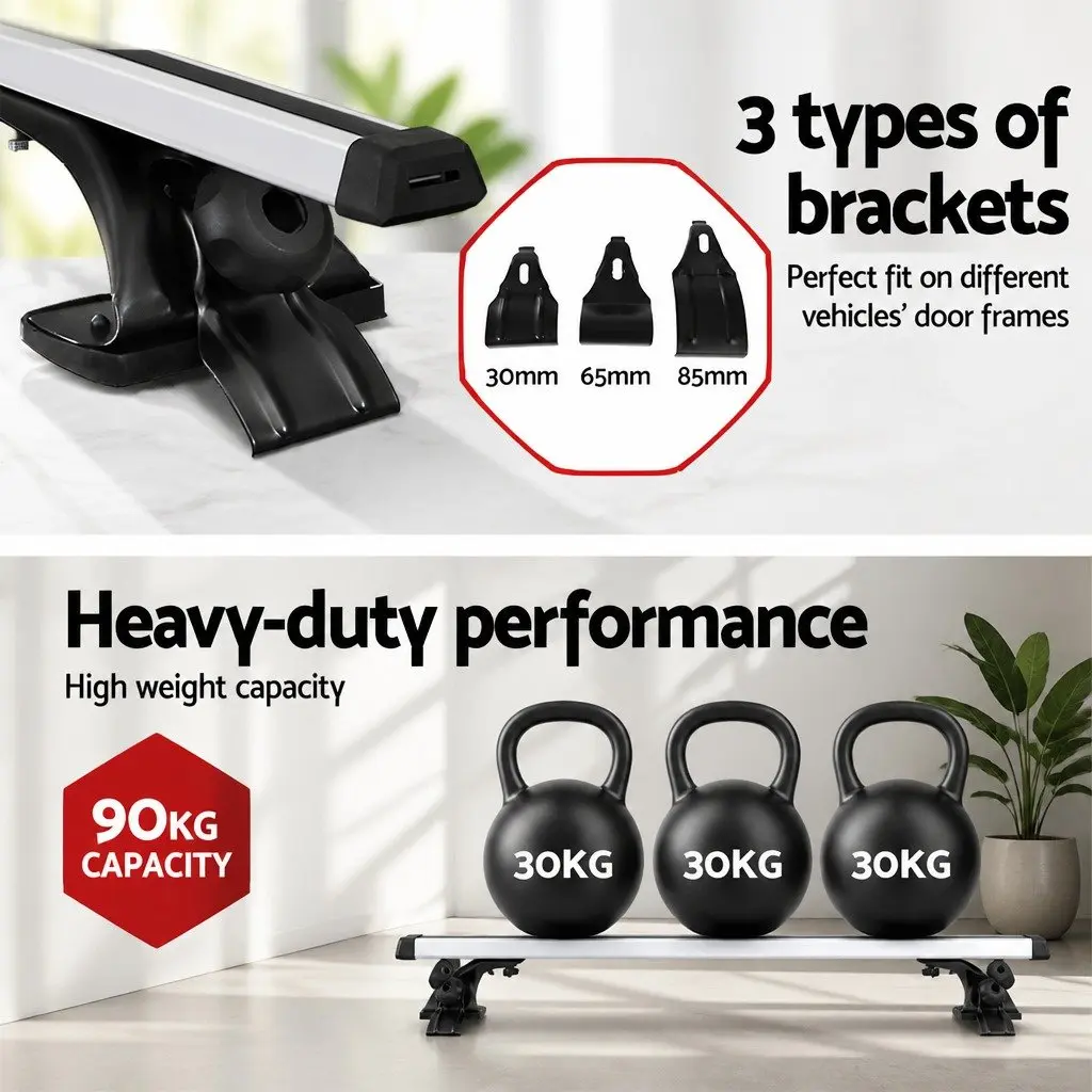 Car Roof Rack Universal Aluminum Cross Bar Adjustable 145cm for Bare Roof Silver