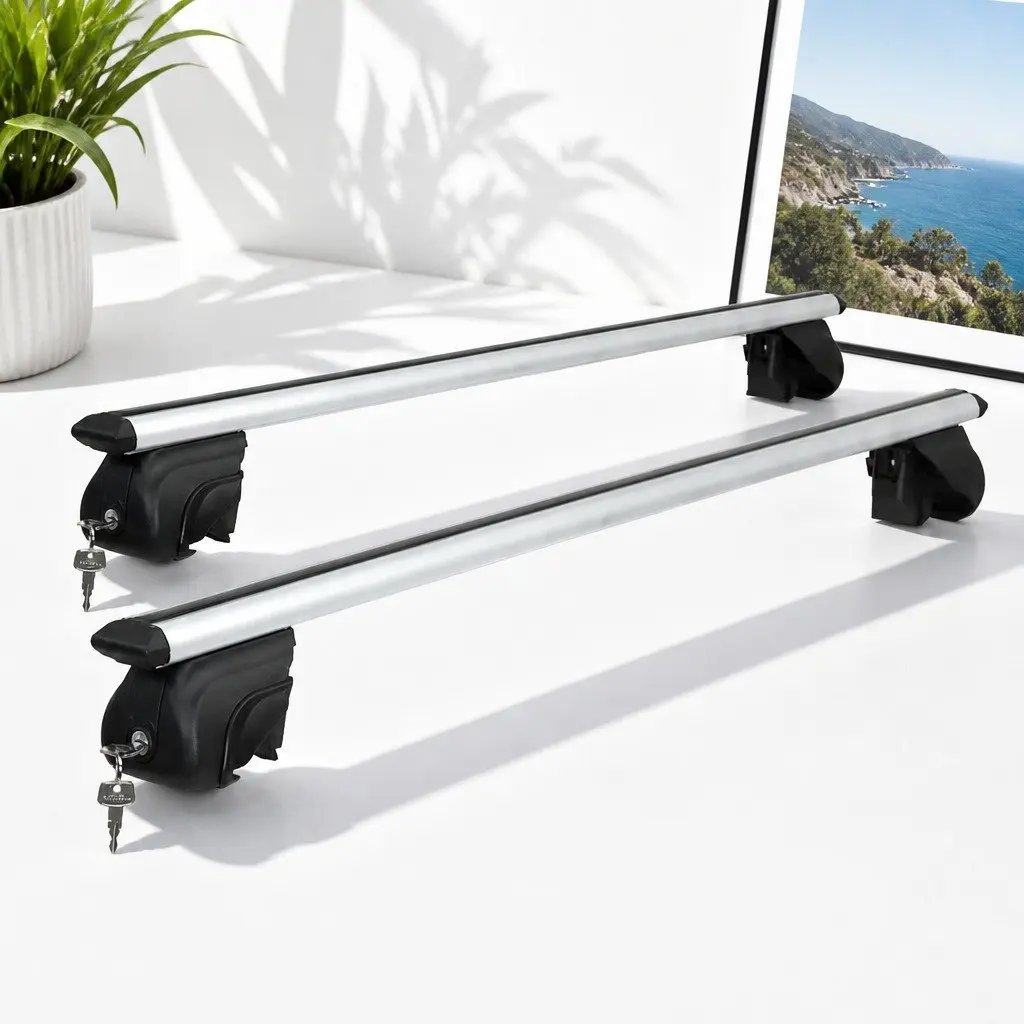 Car Roof Rack Cross Bar 111cm Silver Aluminium Universal Holder Anti-Theft Keys