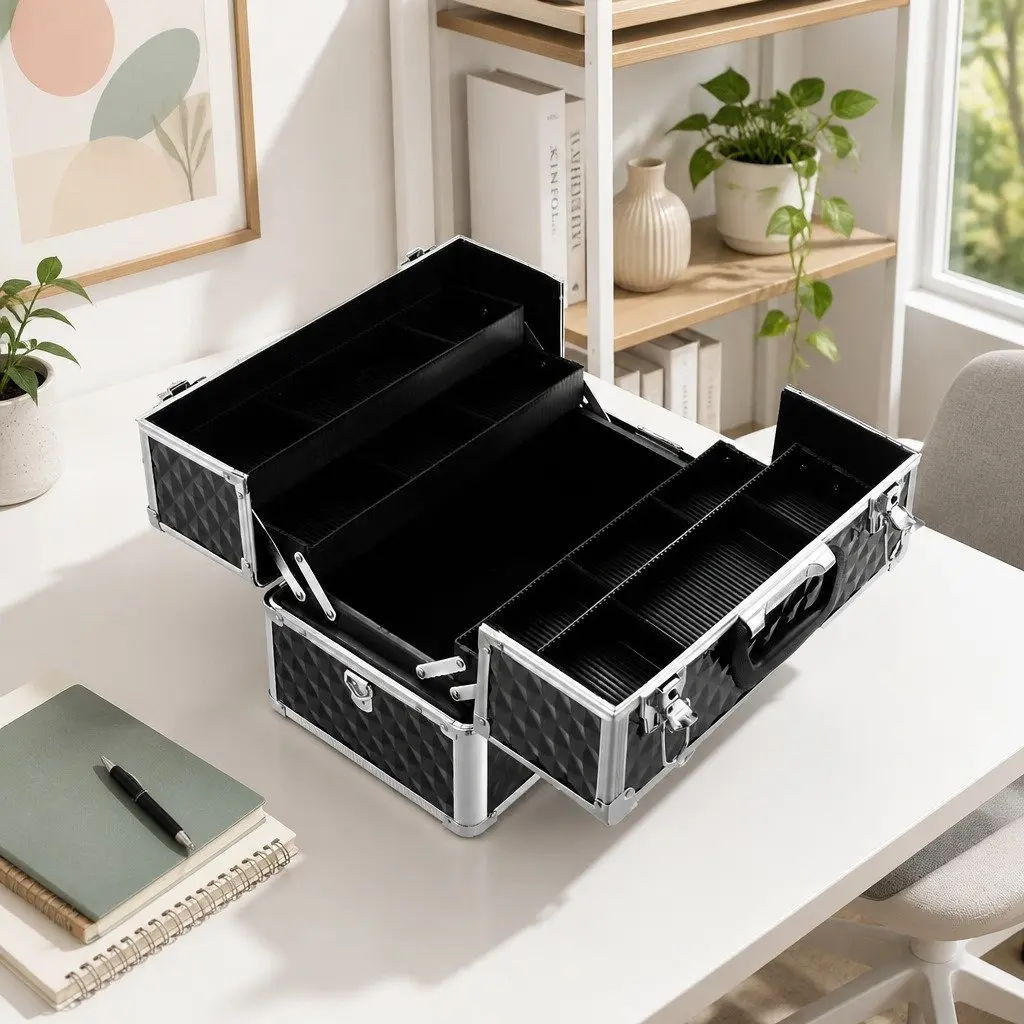 Cosmetic Beauty Makeup Case Storage Organiser Portable Diamond Black 23cm L x 36cm W x 26cm H