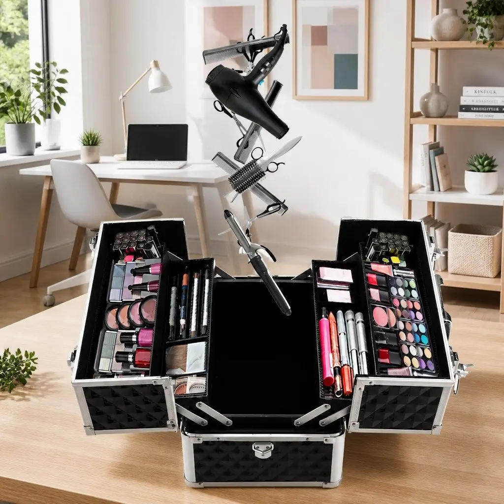 Cosmetic Beauty Makeup Case Storage Organiser Portable Diamond Black 23cm L x 36cm W x 26cm H