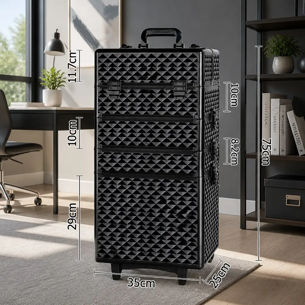Makeup Case Beauty Trolley Cosmetic Organiser 4 Layers Travel Wheels Diamond
