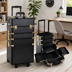 Professional Makeup Case Dimensions 35x25x75cm with Gold and Black