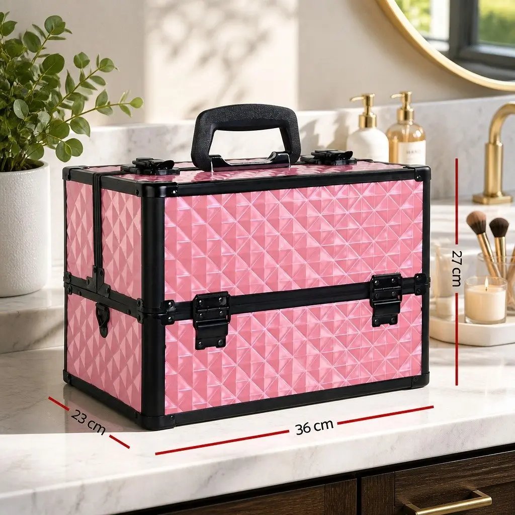 Cosmetic Makeup Case for Beauty Storage Diamond Pink Size 23 x 36 x 27 cm