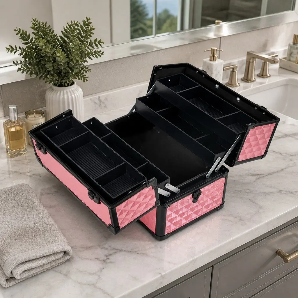 Cosmetic Makeup Case for Beauty Storage Diamond Pink Size 23 x 36 x 27 cm