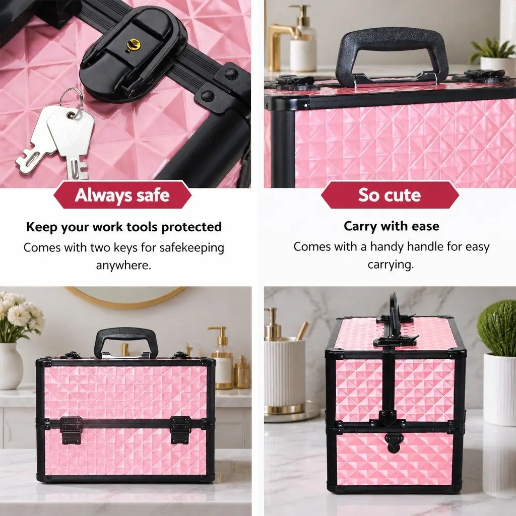 Cosmetic Makeup Case for Beauty Storage Diamond Pink Size 23 x 36 x 27 cm