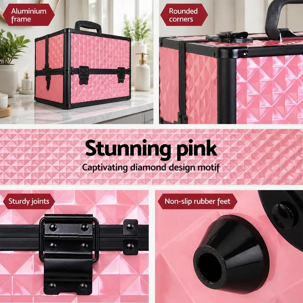 Cosmetic Makeup Case for Beauty Storage Diamond Pink Size 23 x 36 x 27 cm
