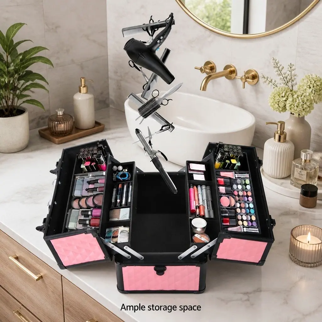 Cosmetic Makeup Case for Beauty Storage Diamond Pink Size 23 x 36 x 27 cm