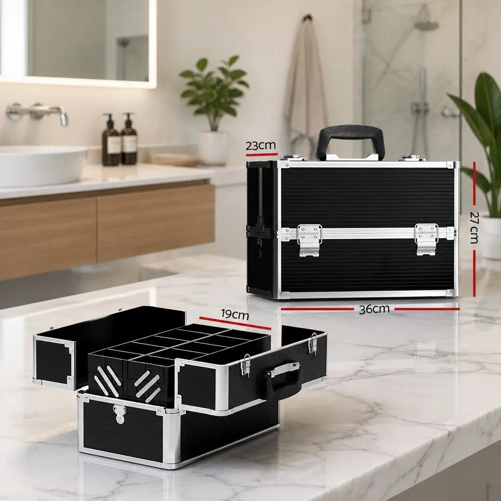 Portable Cosmetic Makeup Case for Beauty Storage Black 23 x 36 x 27 cm