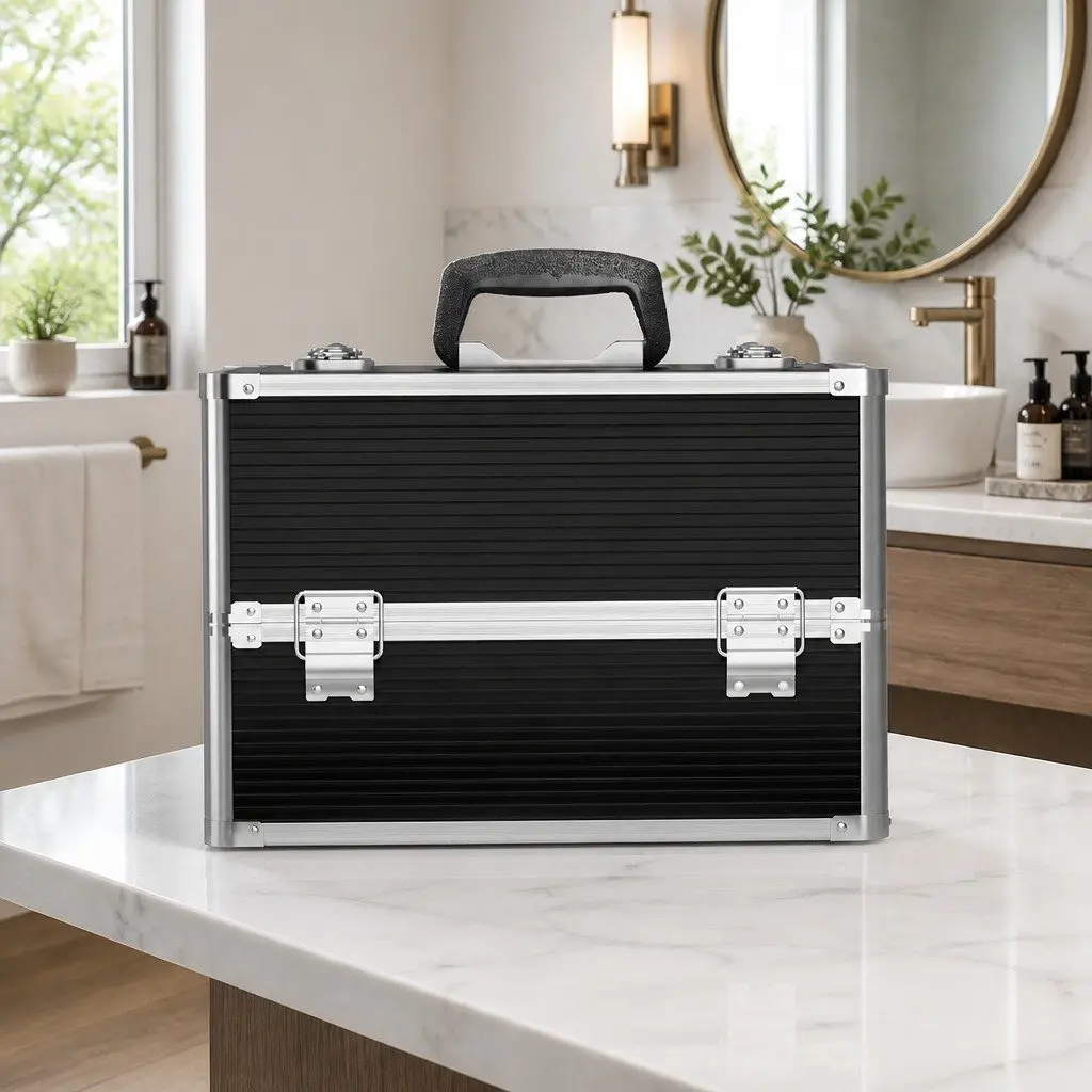 Portable Cosmetic Makeup Case for Beauty Storage Black 23 x 36 x 27 cm