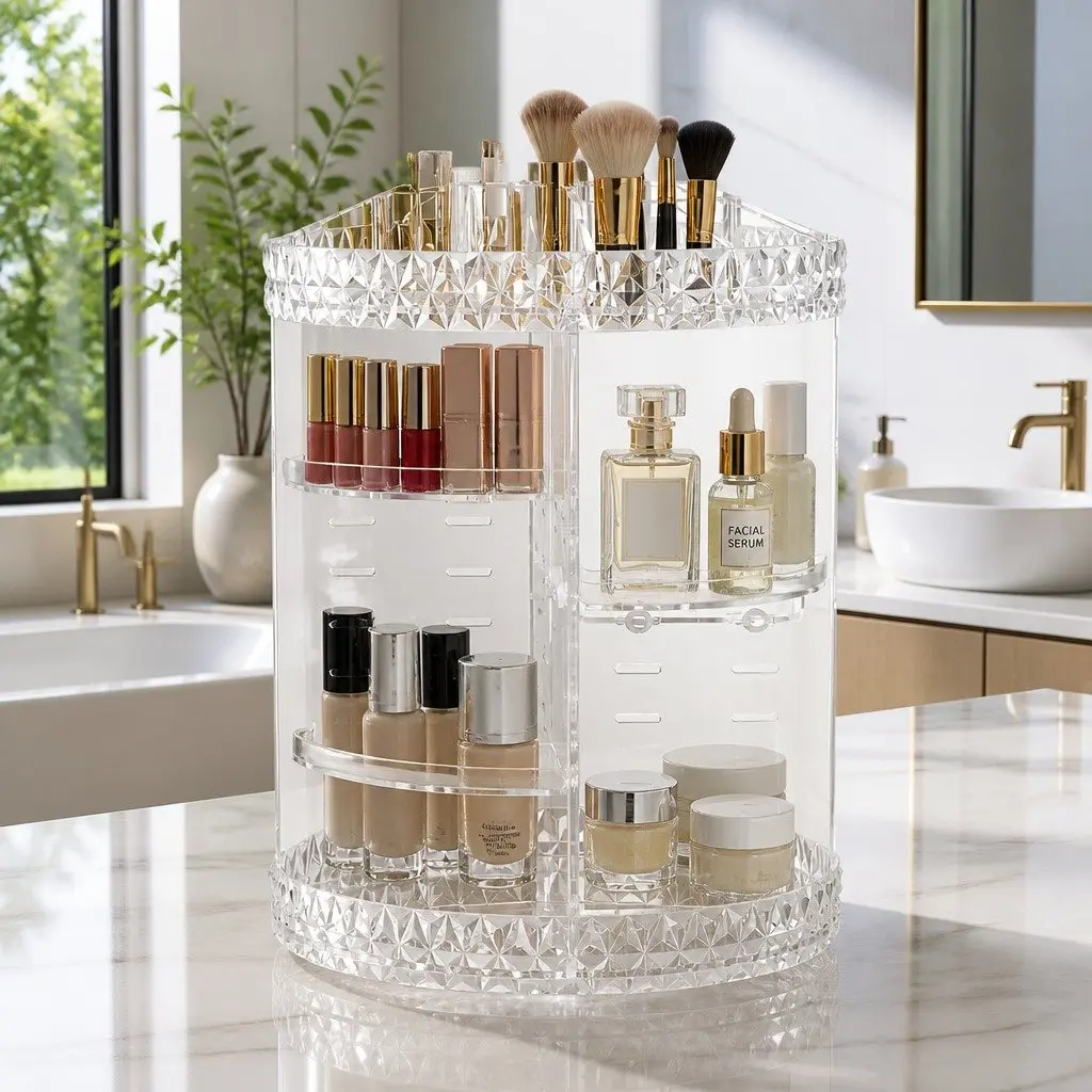 Makeup Organizer Acrylic Rotating Cosmetic Storage Display Holder 27cm x 27cm x 32.5cm