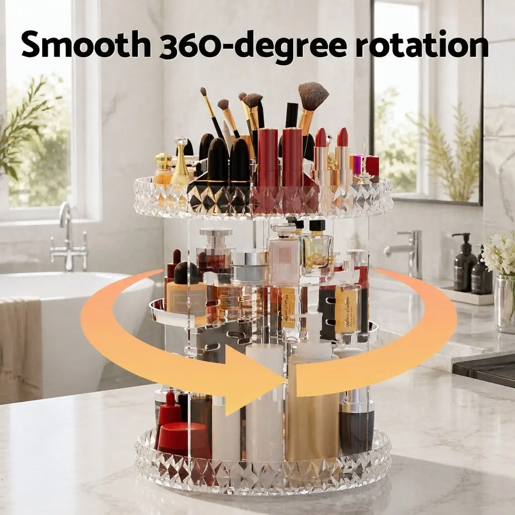 Makeup Organizer Acrylic Rotating Cosmetic Storage Display Holder 27cm x 27cm x 32.5cm