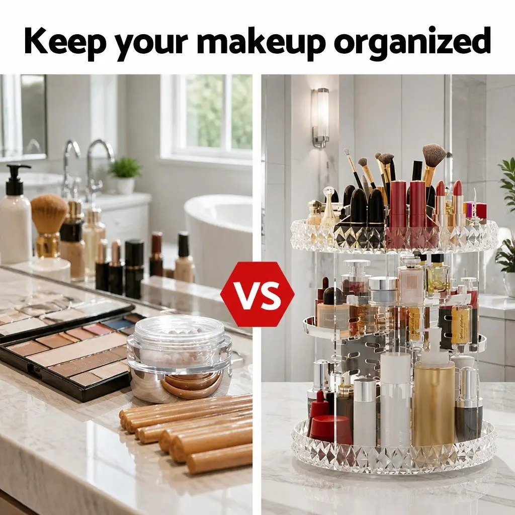 Makeup Organizer Acrylic Rotating Cosmetic Storage Display Holder 27cm x 27cm x 32.5cm
