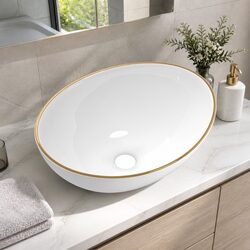 Ceramic Bathroom Basin with Gold Line 41x34cm Specifications