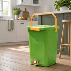 Kitchen Compost Bin 20L Food Waste Caddy Square Drain Tap Removable Sorting Tray