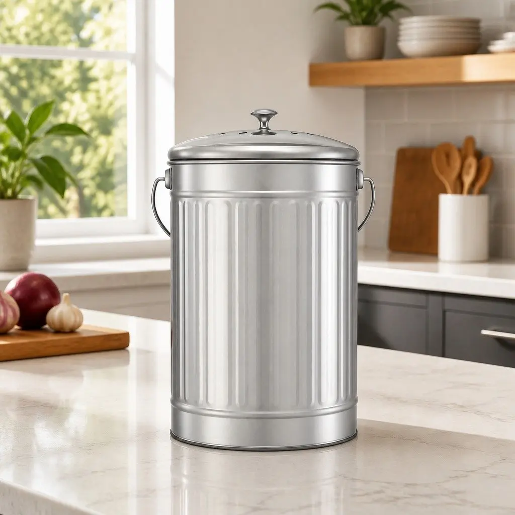 Countertop Compost Bin Kitchen Food Waste Caddy 6L Storage Container Silver