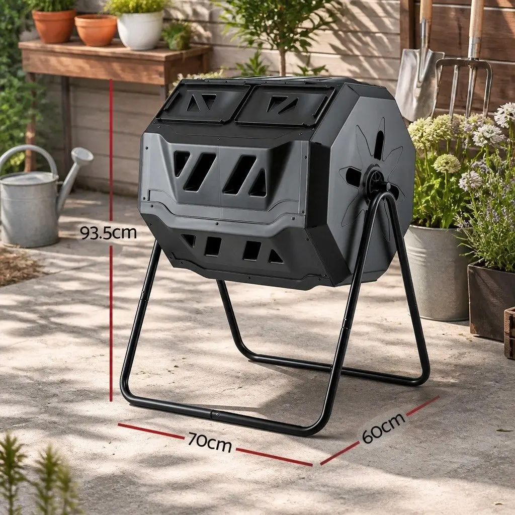Dual-Chamber Compost Bin Tumbler for Garden 160L Black