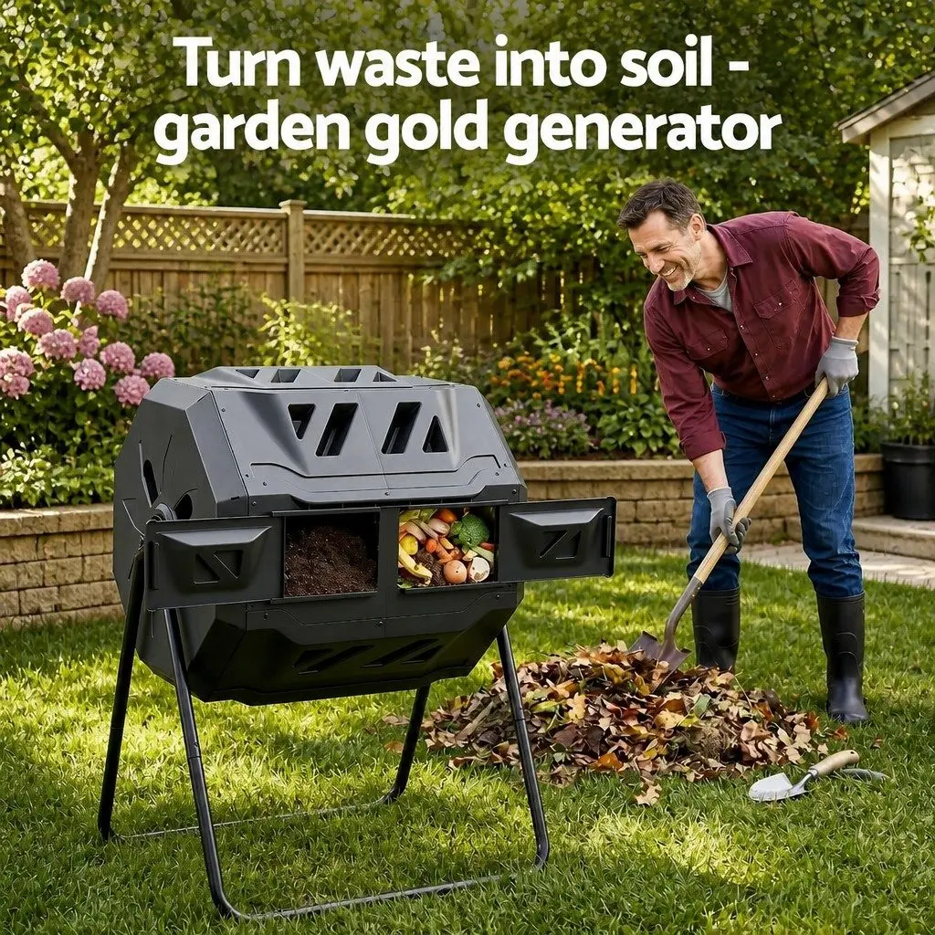 Dual-Chamber Compost Bin Tumbler for Garden 160L Black