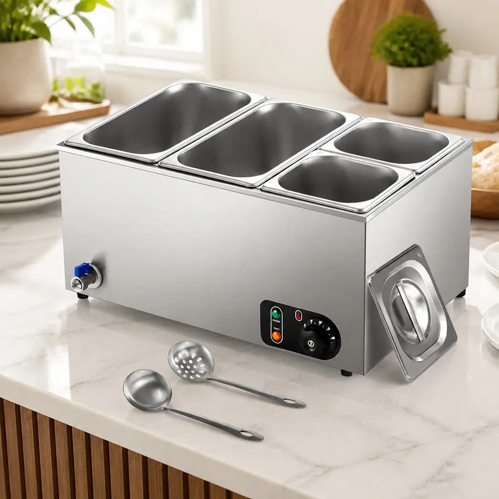 Commercial Food Warmer Bain Marie 4 Electric Buffet Pans Stainless Steel