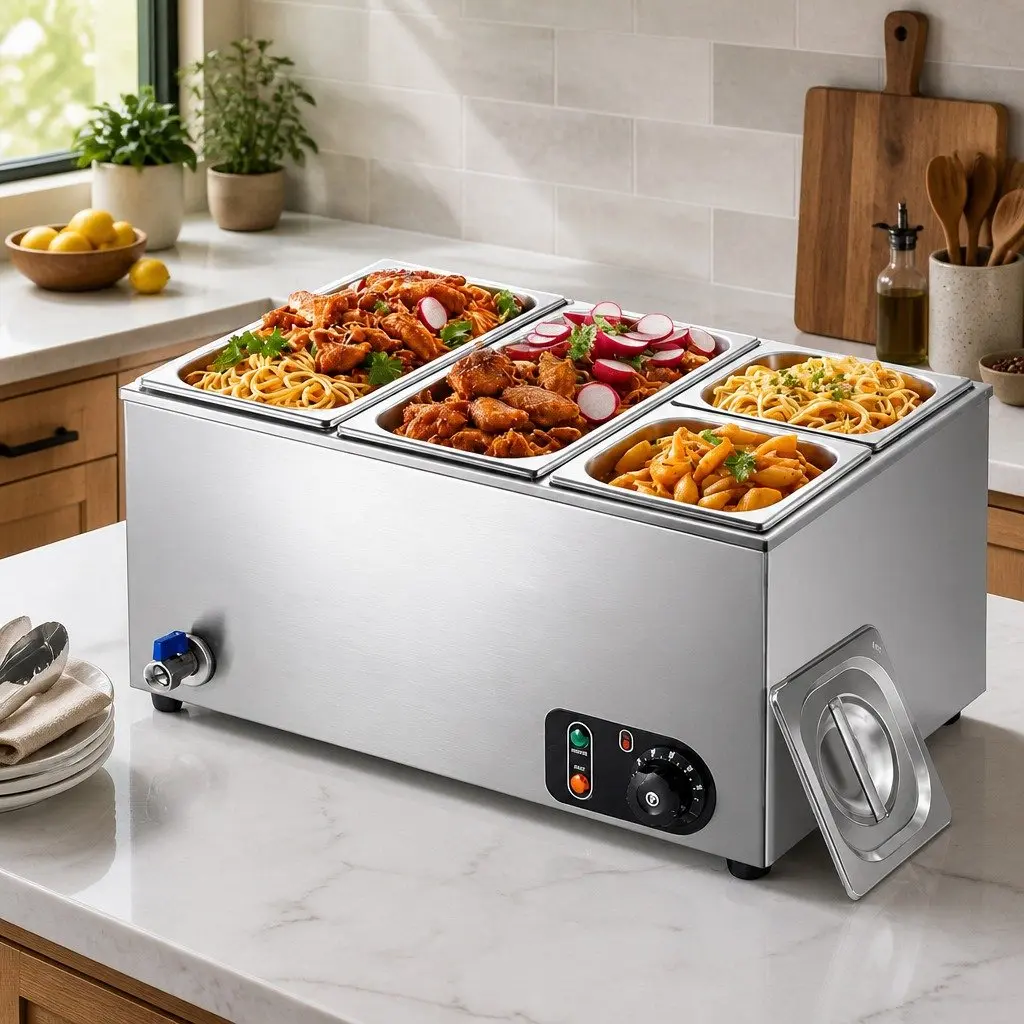 Commercial Food Warmer Bain Marie 4 Electric Buffet Pans Stainless Steel