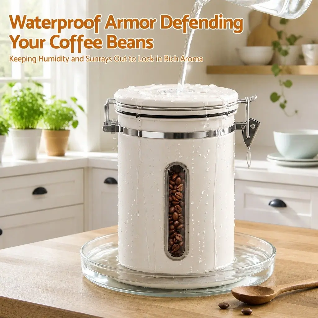 Coffee Bean Storage Container 1.8L Stainless Steel Canister with Viewing Window