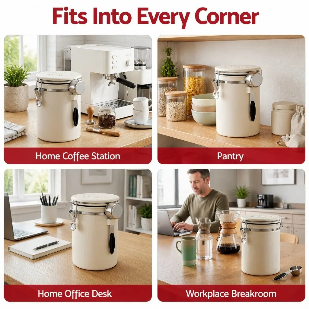 Coffee Bean Storage Container 1.8L Stainless Steel Canister with Viewing Window