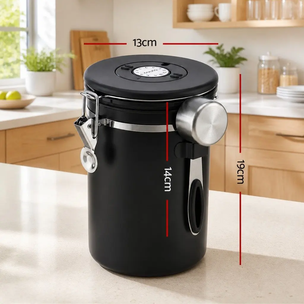 Stainless Steel Coffee Bean Storage Container for Kitchen 1.8L