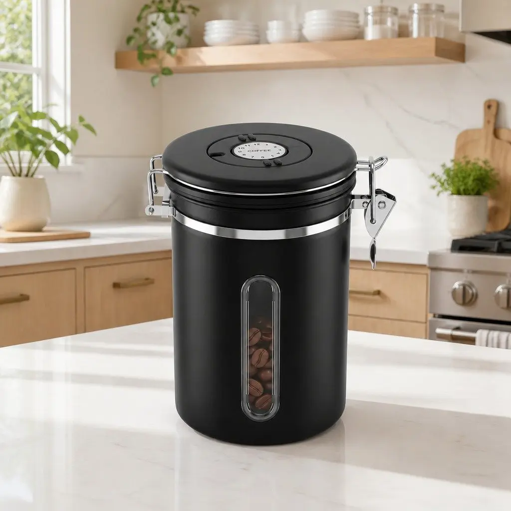 Stainless Steel Coffee Bean Storage Container for Kitchen 1.8L