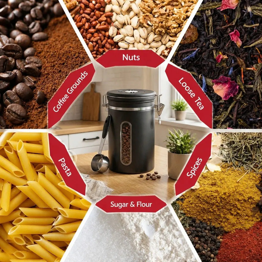 Stainless Steel Coffee Bean Storage Container for Kitchen 1.8L