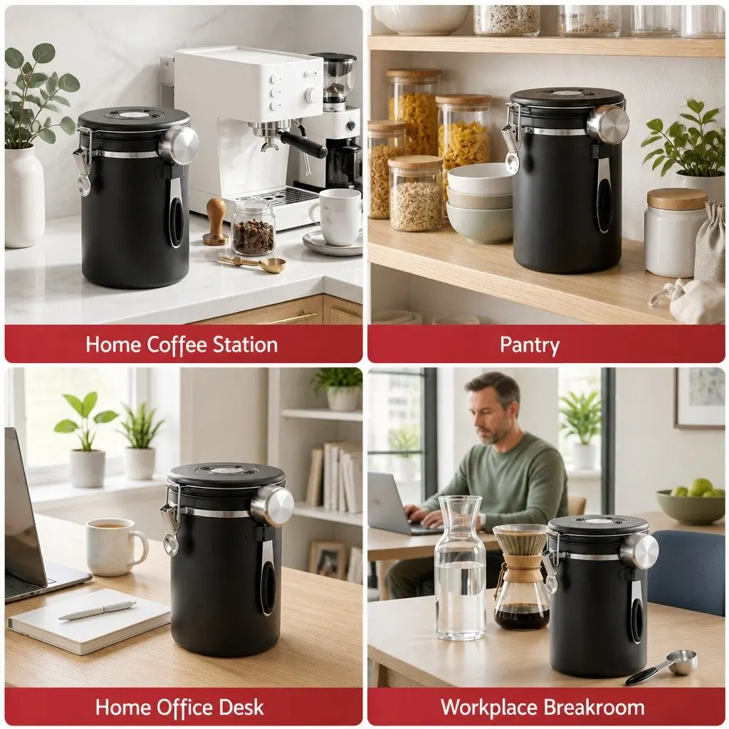 Stainless Steel Coffee Bean Storage Container for Kitchen 1.8L