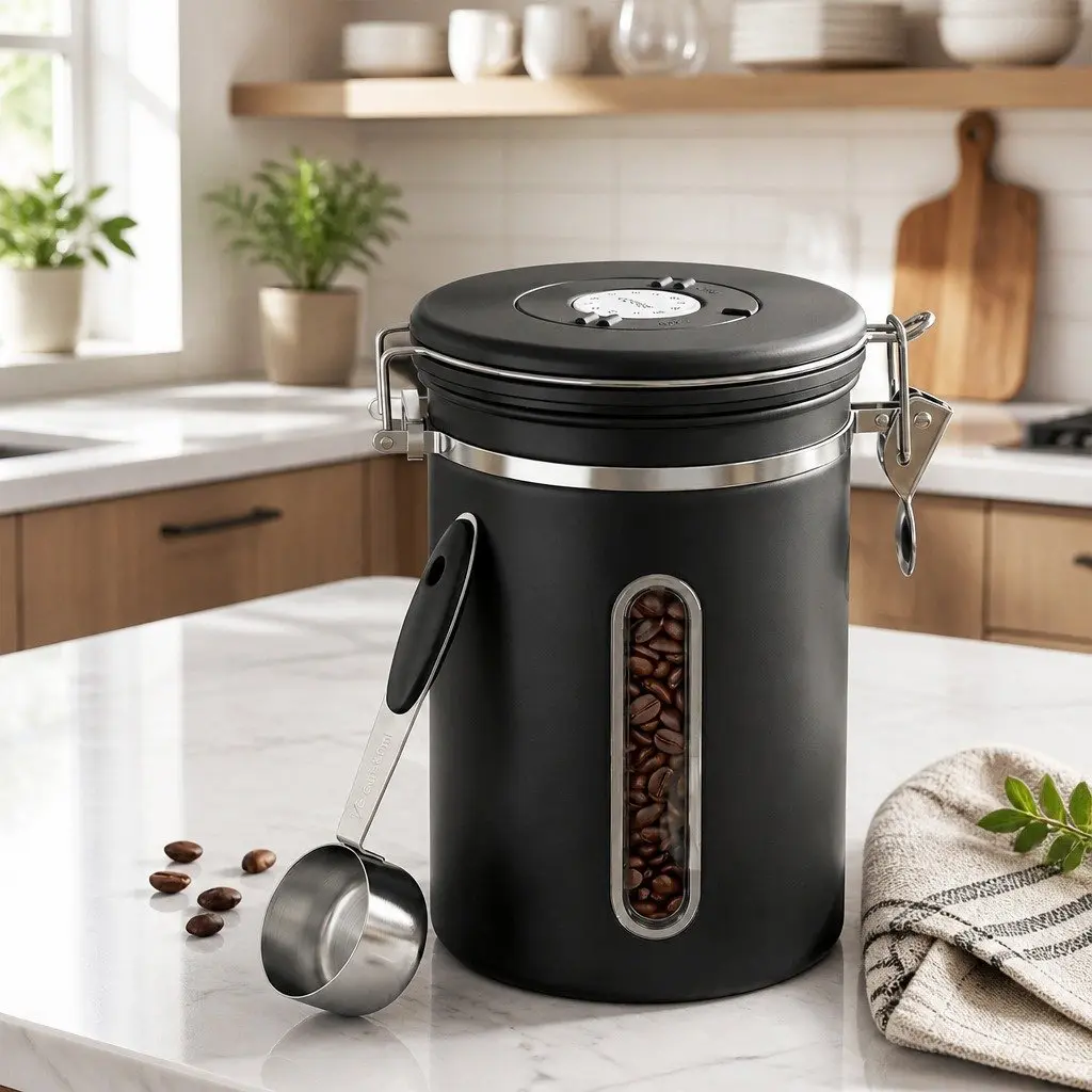 Stainless Steel Coffee Bean Storage Container for Kitchen 1.8L