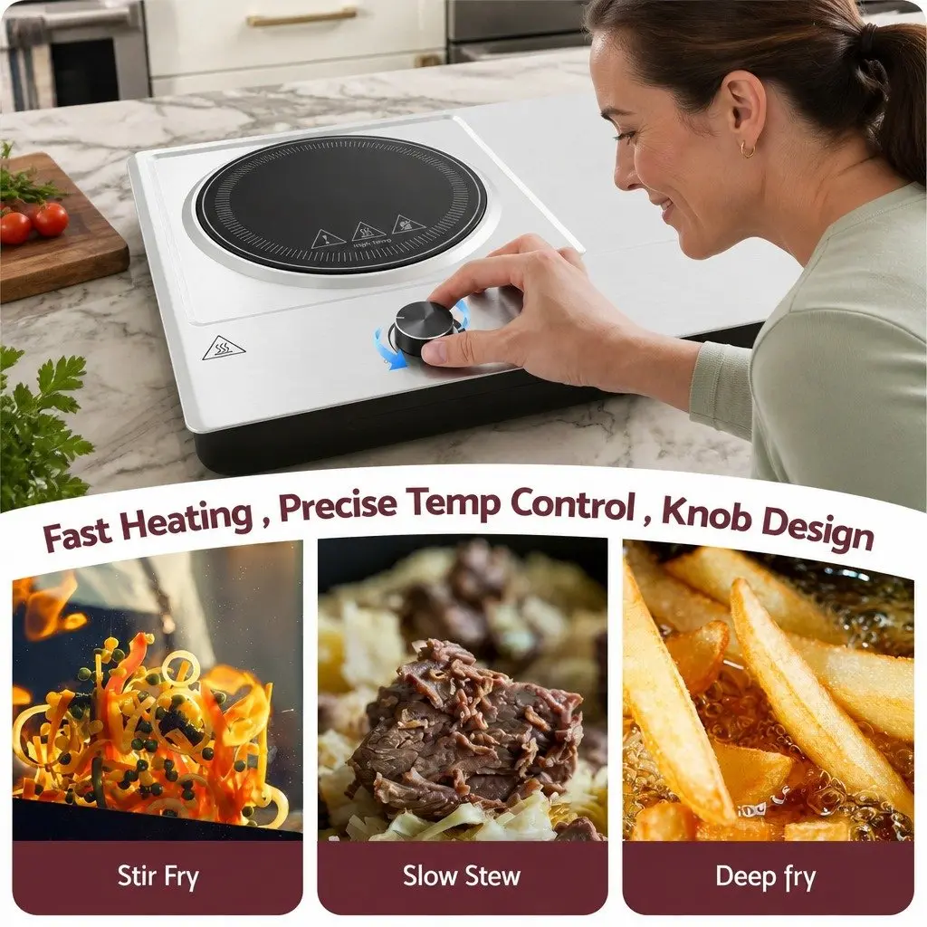 2 Zone Electric Ceramic Cooktop Hot Plate Infrared Knob Control 2400W Silver